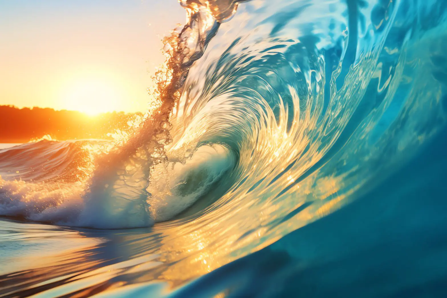 a wave with sun shining through it